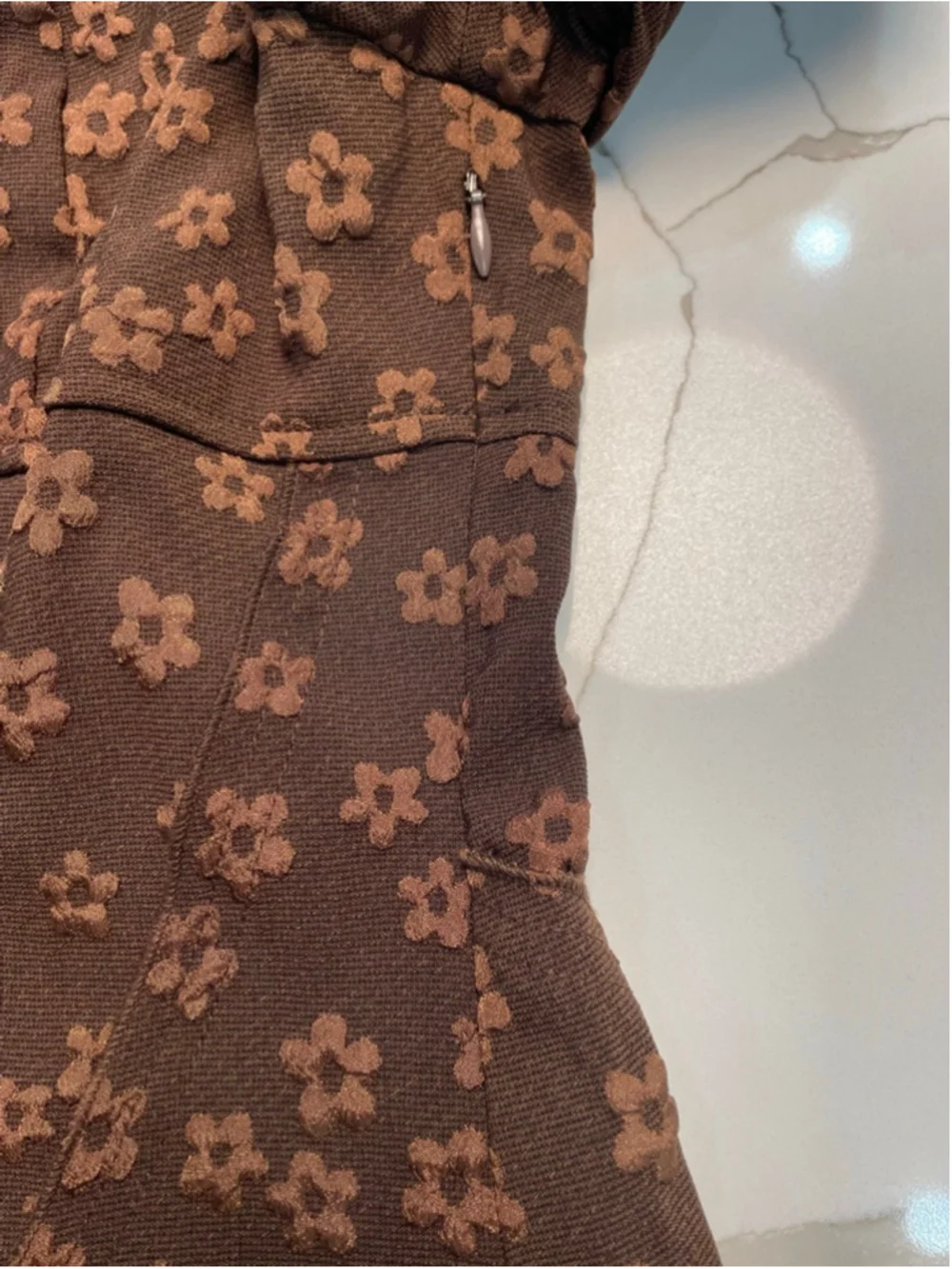 STORIA Brown Floral Babydoll Mini Dress L Puff Sleeves Fairy Grunge Asymmetric - Picture 7 of 9